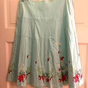 Anthropologie Elevenses Size 8 Embroidered Strawberry Flower A Line Skirt